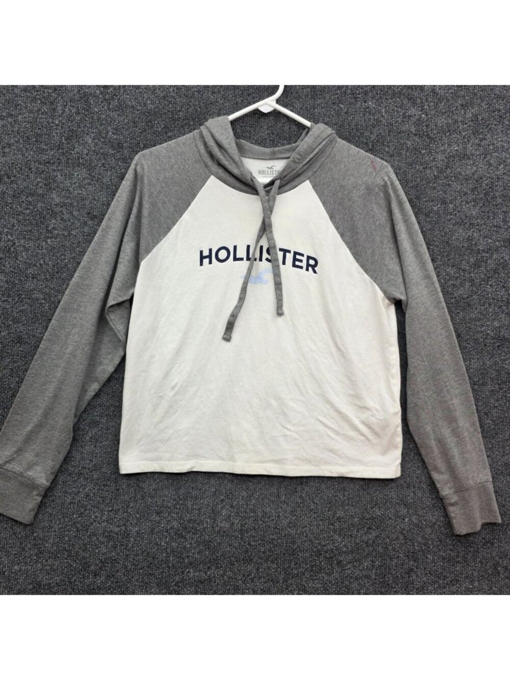 Hollister Raglan Hoodie S Gray Casual Cotton Colorblock Sporty Streetwear Skate